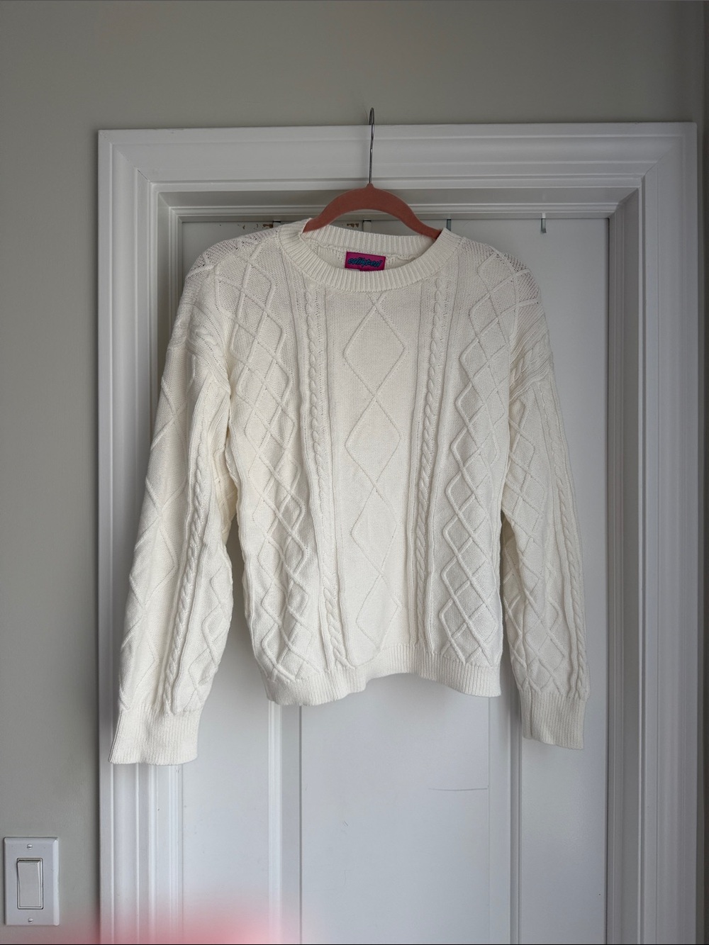 Edikted Cream Cable Knit Crewneck Sweater